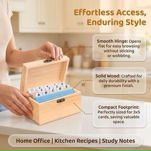 Boîte à cartes de recettes en bois avec 5 niveaux, séparateurs colorés et étiquettes pour l'organisation et le rangement des aliments - Product Image 2