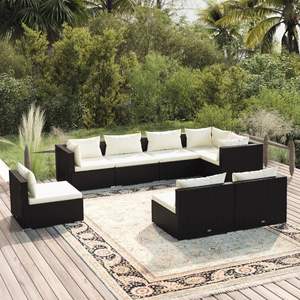 Ensemble de salon de jardin en rotin PE noir avec structure en acier thermolaqué, collection de meubles d'extérieur durables - Product Image 1