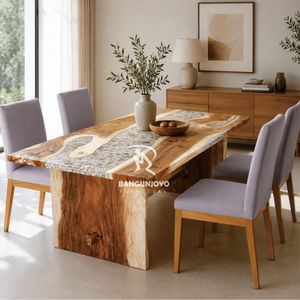 Suar wood <b>dining</b> <b>table</b> with resin becomes an elegant minimalist <b>dining</b> <b>table</b> set - Product Image 1
