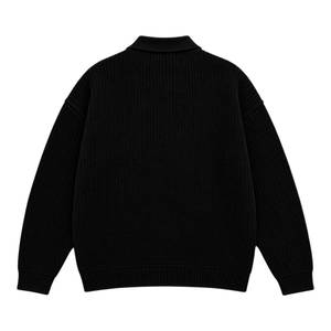 Pull en maille côtelée noire avec logo pour homme, manches longues, vêtement décontracté d'hiver, service OEM - Product Image 3