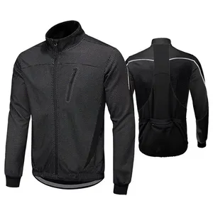 Custom Logo <b>Men's</b> Black Mesh Cycling <b>Jacket</b> With Reflective Stripes And Rear Pockets Winter <b>Bike</b> Wear - Product Image 5