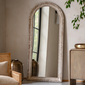 Miroir mural décoratif artisanal en bois blanchi, design élégant, décoration moderne pour la maison, salon, chambre à coucher - Product Image 1