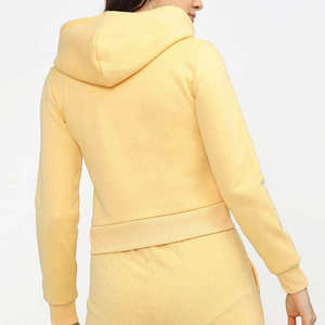 Sudadera Corta con Cierre Amarillo para Mujer, Sudadera Informal de Manga Larga con Cordón y Logotipo Frontal - Product Image 4