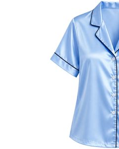 Conjunto de pijama de satén azul cielo personalizado para mujer, ropa de dormir de seda de lujo, traje de noche con botones, conjunto de loungewear suave de manga corta. - Product Image 4