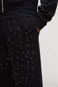 High Demanding Tall Shrunken Rhinestone <b>Black</b> Men <b>Zip</b> <b>Hoodie</b> & Jogger Set Breathable Cotton Blended Rhinestone Men Tracksuit - Product Image 5