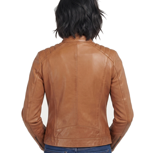 Women's Genuine Leather Moto <b>Jacket</b> Full Sleeve Stand Collar Zipper Closure <b>Biker</b> <b>Jackets</b> Chest Pocket Leather Racer <b>Jacket</b> - Product Image 2