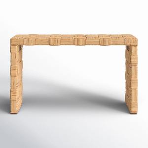 Mesa Consola Convertible de Hierro con Espejo, Acabado Tejido Natural, Diseño de Patas Robustas, Mueble Moderno para Entrada de Hotel - Product Image 5