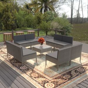 Ensemble de salon en rotin PE gris et acier thermolaqué pour jardin, produit en polyester durable pour usage extérieur - Product Image 1
