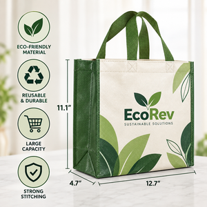 กระเป๋าหิ้วแบบใช้ซ้ำได้ EcoRev ECO55 ทำจากผ้าไม่ถักทอ ลายใบไม้ พร้อมโลโก้แบรนด์ตามสั่ง หูหิ้วยาวสำหรับธุรกิจและการช้อปปิ้ง - Product Image 5