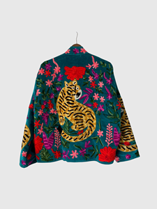 เสื้อแจ็คเก็ตกำมะหยี่ปักลายเสือด้วยมือ แขนยาว คอจีน ไซส์ใหญ่ สำหรับผู้หญิง ใส่ได้ในฤดูใบไม้ผลิ - Product Image 2
