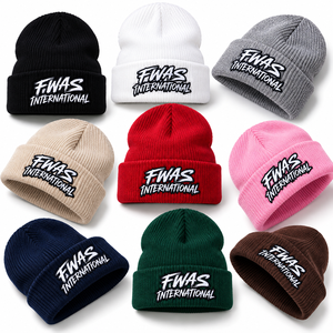 Bonnet en fil acrylique premium, logo personnalisé, unisexe, côtelé, pour l'hiver, avec revers graphique contrastant, vente en gros, fournisseur de mode USA - Product Image 6