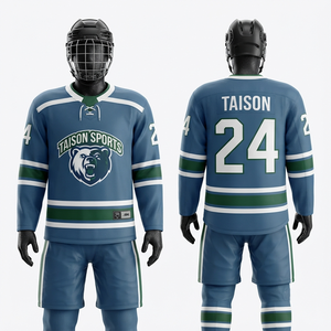 Uniforme de Hockey sobre Hielo Unisex, 240 GSM, Premium, Transpirable, Antibacterial, Manga Corta, Diseño de Paneles Azul y Verde, Logotipo Personalizado para Equipo - Product Image 1