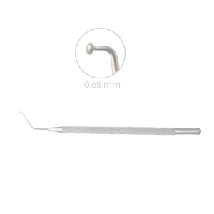 Manipulador de núcleos de hongos manual, punta hemisférica de 0.65 mm, angulado, 12.5 cm, microcirugía oftálmica, acero inoxidable, reutilizable - Product Image 2