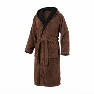 Cozy Full Length Hooded Terry Robe For Adults Soft 100% Cotton Winter Wear With Drawstring Closure Solid Color - Product Image 3