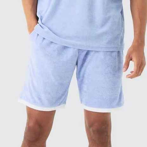 Nouvel ensemble sportif d'été pour homme, 100% coton, décontracté, respirant, en tissu éponge, 2 pièces, couleur unie, taille élastique, avec logo, manches courtes - Product Image 4
