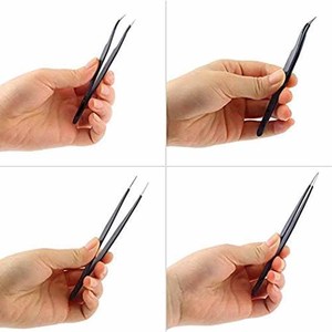 Pinces à cils en acier inoxydable noir, pinces à cils courbées et droites de précision pour salon d'extension de cils - Product Image 5