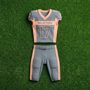 Custom Gray Peach American Football Jersey <b>Padded</b> <b>Pants</b> Set Team Uniform Sportswear Wholesale Manufacturer Supplier - Product Image 6