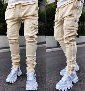 Pantalones Jogger Cargo Casuales de Cintura Alta para Hombre, 100% Algodón, con Raya Reflectante Elástica - Product Image 1