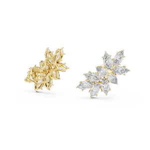 Pendientes de Aro con Moissanita Corte Marquesa y Racimo Floral, Oro Amarillo de 18K, Certificado IGI, para Aniversario y Fiesta - Product Image 3