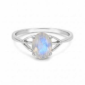 Rhaya Jewels Elegant Rhodium Plated 925 Sterling Silver Oval Cut Moonstone Prong Setting <b>Dainty</b> Band Trendy Engagement <b>Ring</b> - Product Image 1