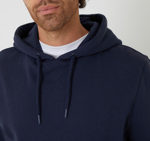<b>Men's</b> <b>Navy</b> Blue Hooded Sweatshirt Cotton <b>Fleece</b> Pullover with Front Pocket Regular Fit Casual Autumn Hoodie - Product Image 3
