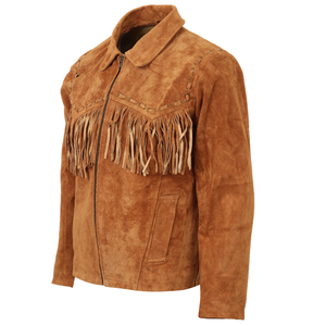 Brown <b>Suede</b> Fringed <b>Jacket</b> With Zipper Closure Turn-Down Collar Full Sleeve Autumn Women's Fashion Coat Material Satin - Product Image 4