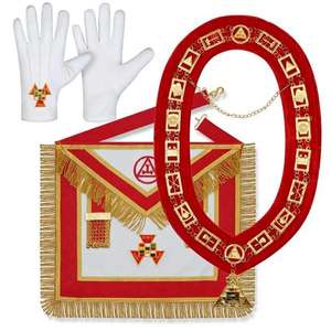NESTA SPORTS Tablier maçonnique vintage en cuir brodé de dentelle, Collier de maître maçon de Loge Rouge, Compas carré, Gants - Product Image 1