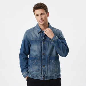 Herren Vintage Gewaschene Denim-Arbeitsjacke 100% Baumwolle Arbeitsbekleidung mit Bestickter Tasche - Product Image 2