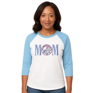 Camiseta de Béisbol para Mujer, Blanca y Azul, con Letras Entrelazadas Brillantes, Manga Raglán Tres Cuartos, Estilo Casual - Product Image 1