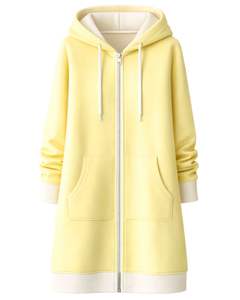 Sudadera con capucha larga amarilla suave para mujer, abrigo de invierno de forro polar con bolsillos canguro, ropa casual cálida, fabricación OEM personalizada - Product Image 1