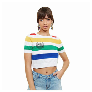T-shirt court de style hip-hop pour femme, 100 % coton, écologique, de haute qualité, respirant, anti-boulochage, avec logo personnalisé - Product Image 1