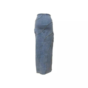 Falda Maxi Vaquera Casual de Invierno para Mujer, Nueva Falda Larga de Mezclilla Natural Teñida en 3D, Transpirable, de Cintura Alta, de Secado Rápido, Lavado Medio - Product Image 5