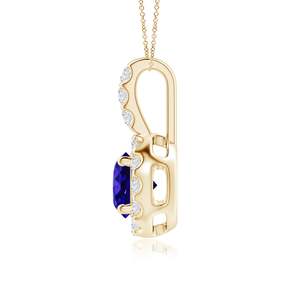 Colgante de Oro Puro de 14K con Zafiro Azul Natural Redondo y Halo de Diamantes Engastados en Barra, Certificado IGI, Colgantes de Piedras Preciosas y Diamantes - Product Image 2