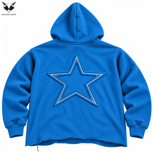 Sudadera con capucha unisex de forro polar azul grueso con pedrería, bordado gráfico gótico y borde sin rematar, al por mayor - Product Image 2