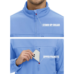 Custom Men’s <b>Light</b> Blue Softshell <b>Jacket</b> <b>Waterproof</b> Windproof Outdoor Sportswear High Quality Full Zip <b>Jacket</b> with Chest Yoke - Product Image 6