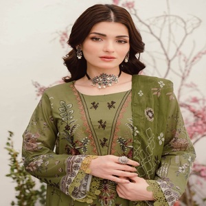 ชุดส่าหรีแบบอินเดีย-ปากีสถาน รุ่น Ramsha MASHAAL-10 ผ้าฝ้ายแท้ ปักลายหนัก ดีไซน์ทันสมัย แบบยังไม่เย็บตะเข็บ สำหรับผู้หญิง - Product Image 4