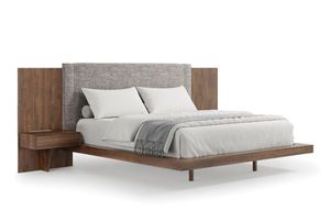 Wholesale Modern <b>Floating</b> Platform Bed with Upholstered Headboard | Minimalist Solid Wood Bed <b>Frame</b> - Product Image 3