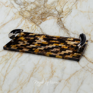 Royal Artisans fait à la main noir blanc rond plateau d'incrustation d'os décoratif servant organisateur de table luxe décor à la maison cadeau - Product Image 4