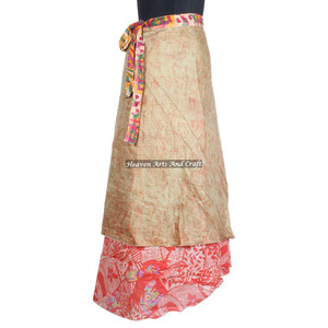 Hermosa Falda Larga de Seda Mágica Vintage para Mujer, Estilo Indio, de 2 Capas, Reversible, Tipo Sari - Product Image 5