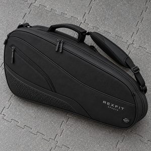 Bolsa de raqueta de squash negra personalizada con correa de hombro acolchada y bolsillo lateral con cremallera para entrenamiento y viajes al campo, estilo duradero. - Product Image 1