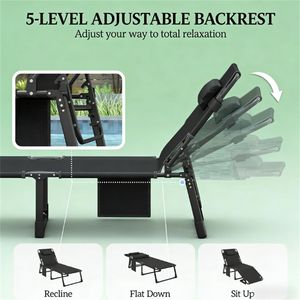 Set di 2 Sedie Pieghevoli Reclinabili Nere per Esterni e Giardini - Product Image 3