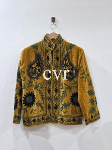 Manteau vintage en velours brodé, col mandarin, manches longues, motif floral, fait main, pour femme adulte, vêtement d'extérieur décontracté d'automne - Product Image 1