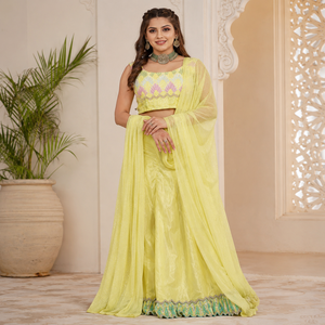 Luxury Yellow Bridal Lehenga Choli Set with Embroidered Blouse Soft Net Dupatta Traditional Wedding Reception Festive Designer - Product Image 3