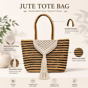Bolso Tote de Yute Hecho a Mano con Borla de Macramé, Bolso de Playa Tejido, Bolso de Compras Ecológico, Bolso de Hombro de Moda para Mujer - Product Image 6