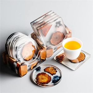 Resin Modern Round <b>Coasters</b> Set with Pad and Holder Diameter <300mm for <b>Table</b> Decor - Product Image 4