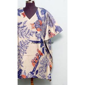 Vestido Kaftán Corto con Cuello en V, Estampado Floral Indio, de Algodón Ecológico Hecho a Mano, para Mamás, Ropa de Playa, Ropa de Dormir, Informal - Product Image 2