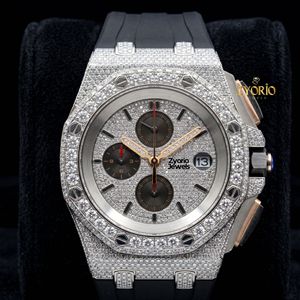 Reloj Cronógrafo de Lujo con Diamantes para Hombre, Oro Rosa, Acero Inoxidable, Correa de Goma Negra, Estilo Hip Hop - Product Image 2