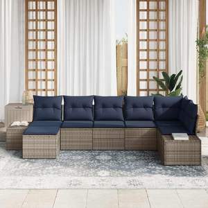7-Piece Grey Poly Rattan Garden <b>Sofa</b> <b>Set</b> with Cushions - Product Image 3