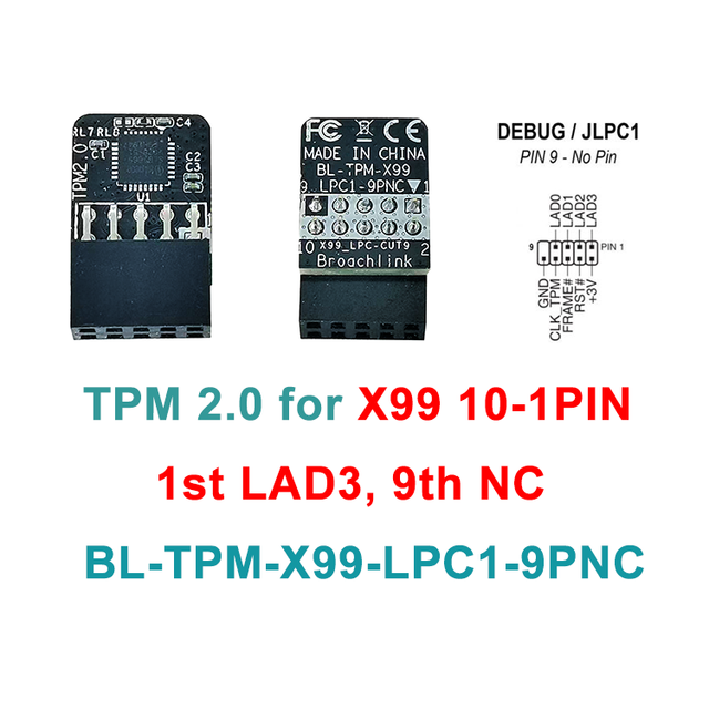 10 Pin 10-1Pin 9 Pin Hardware Security Chip Trusted Platform Module TPM 2.0 for Chinese X99 Motherboard with JLPC/DEBUG Header