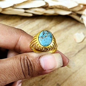 Bagues Bohèmes en Cuivre et Turquoise au Design Unique, Bijoux Ethniques en Laiton pour Femmes, Plaqué Or 18 carats, Anneau Tribal Tendance, Vente en Gros/OEM/ODM - Product Image 2